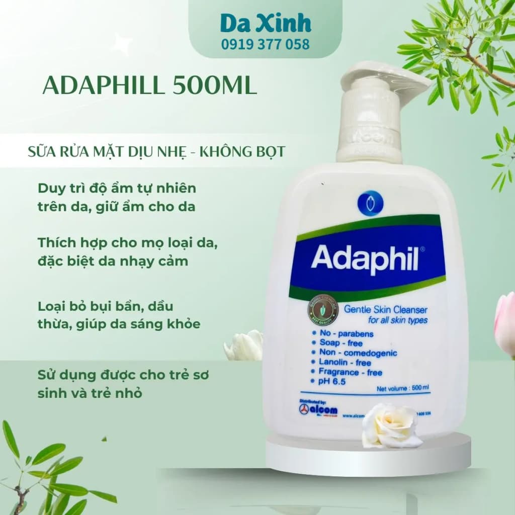 Adaphil 500ml - Sữa rửa mặt dịu nhẹ làm sạch da an toàn cho làn da nhạy cảm