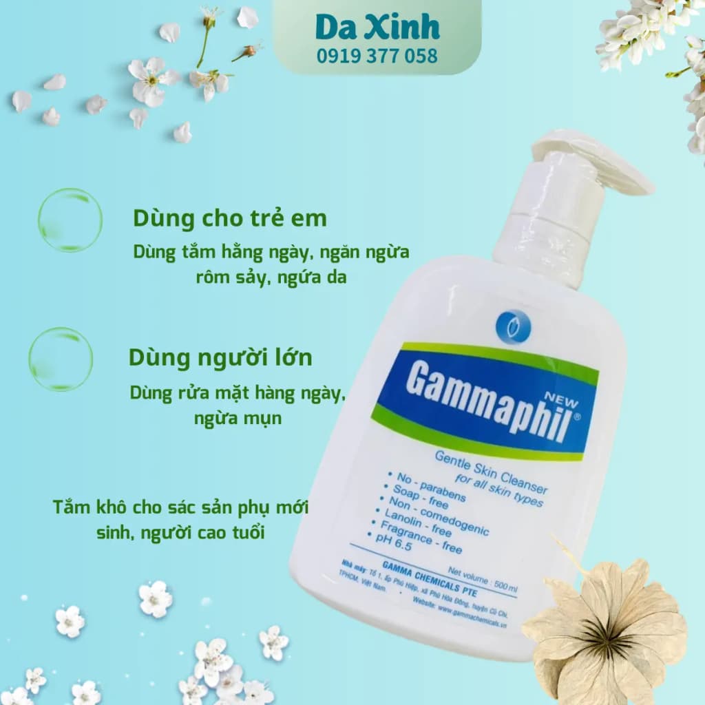 Sữa rửa mặt Gammaphil 500ml dạng sữa mềm mịn không bọt làm sạch da an toàn