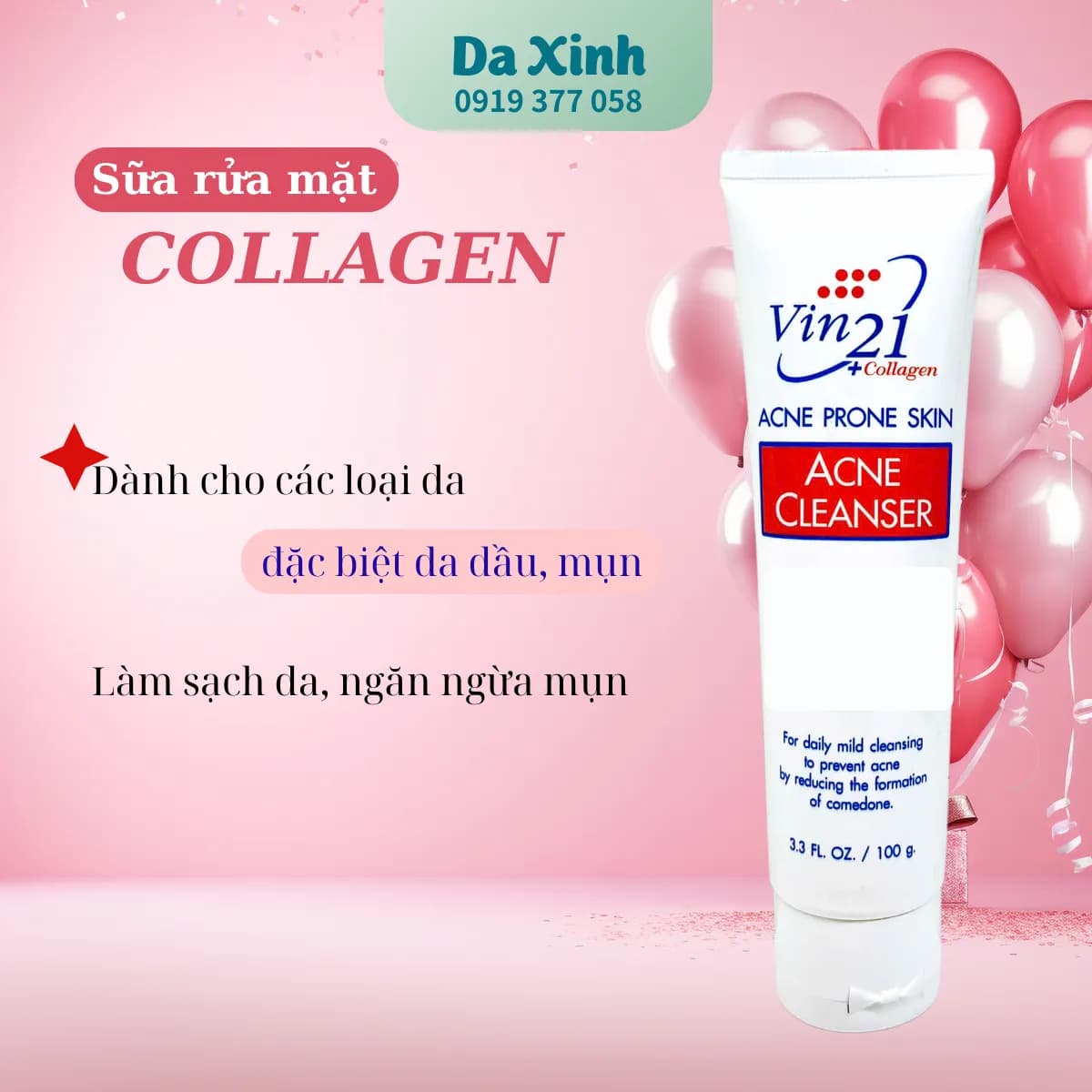 Sữa rửa mặt Vin21 Acne Prone Skin Acne Cleanser 100g - Chăm sóc da mụn tối ưu